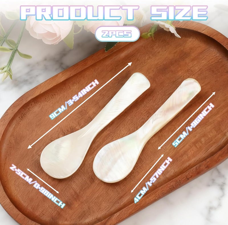 Pretwad Caviar Spoons Mother of Pearl Spoons - 2PCS Handcrafted Caviar & Salt Spoon, Hand Craft Shell Spoon with W Round Handle for Preserving Taste, Elegant for Coffee, Ice Cream & Dining - Image 2